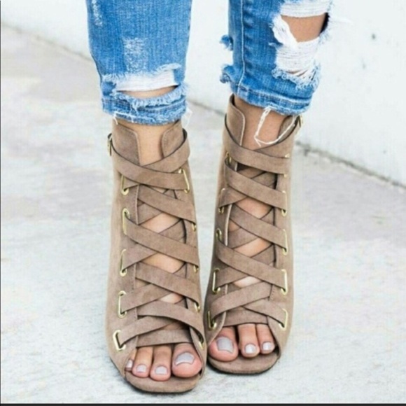Shoes - Brand New Tan Suede Heeled Booties
